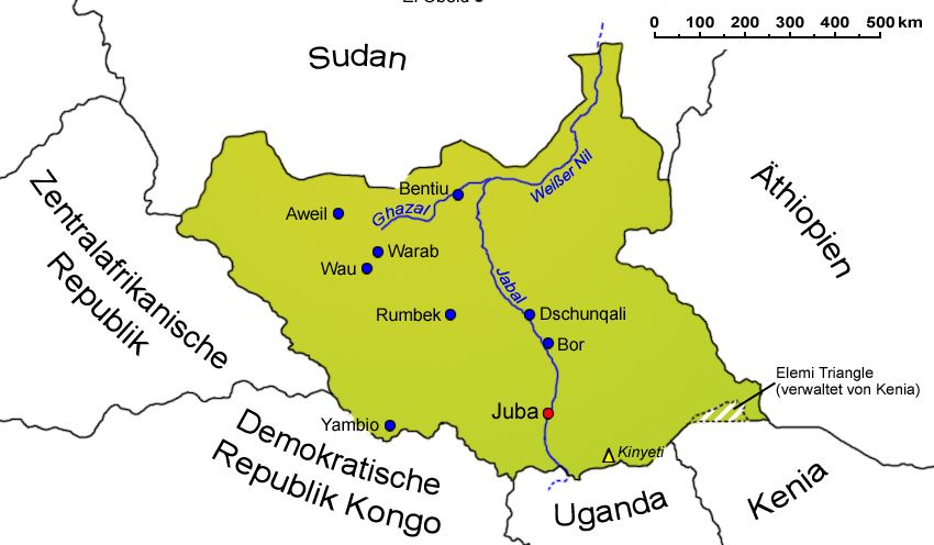 Südsudan: Geografie, Übersichtskarte | Länder | Südsudan | Goruma