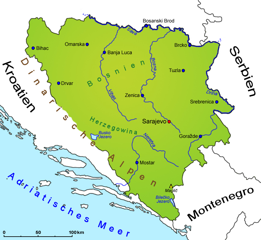 Bosnien und Herzegowina: Geografie, Landkarte, Länder
