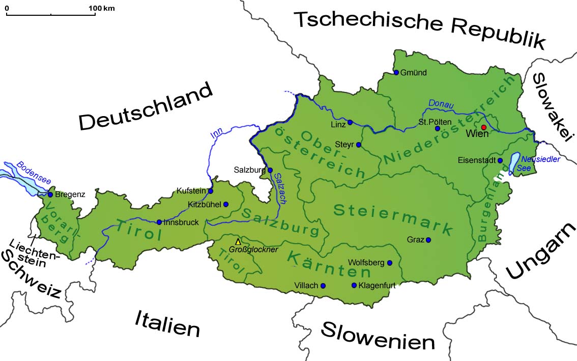Tolle Österreich Landkarte der Bundesländer und Hauptstädte